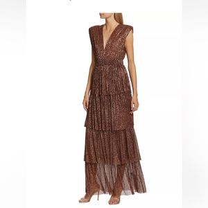 Gorgeous Sabina Musayev Skylar Metallic Bronze Gown in Small with belt
